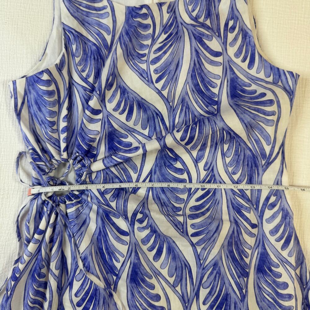 Magaschoni Linen Dress White Blue Summer Women’s 6 Cut Out Resort Wear Vacation - Picture 9 of 16